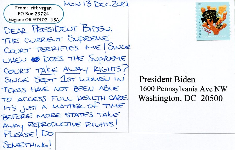 Postcard sent to President Biden