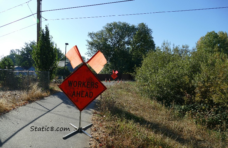 construction signs on the bike path