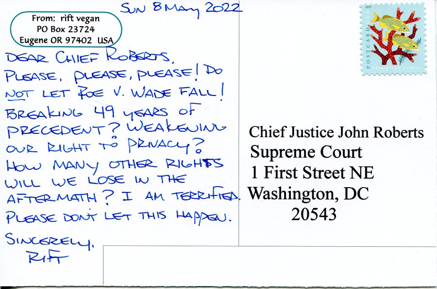 postcard to Chief Justice John Roberts