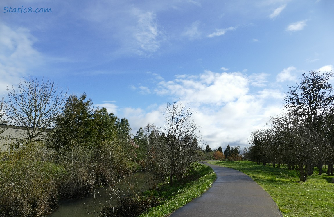 Blue sky over the bike path
