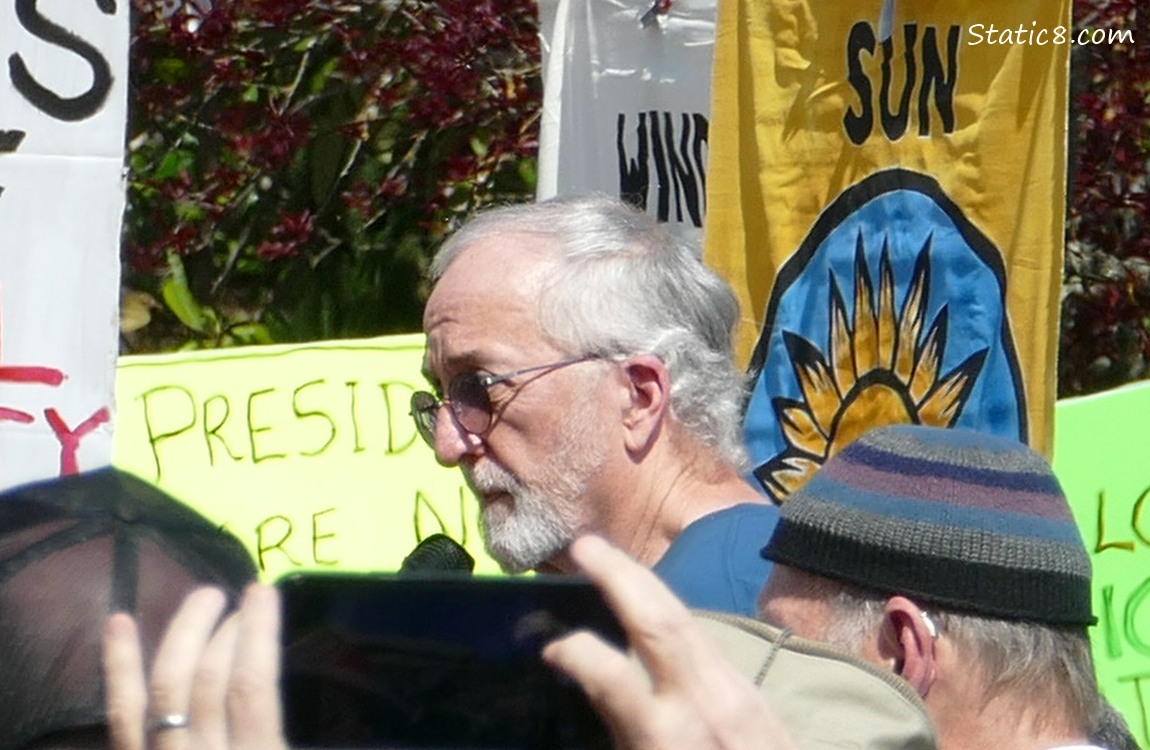 Stan Taylor speaking to the protesters