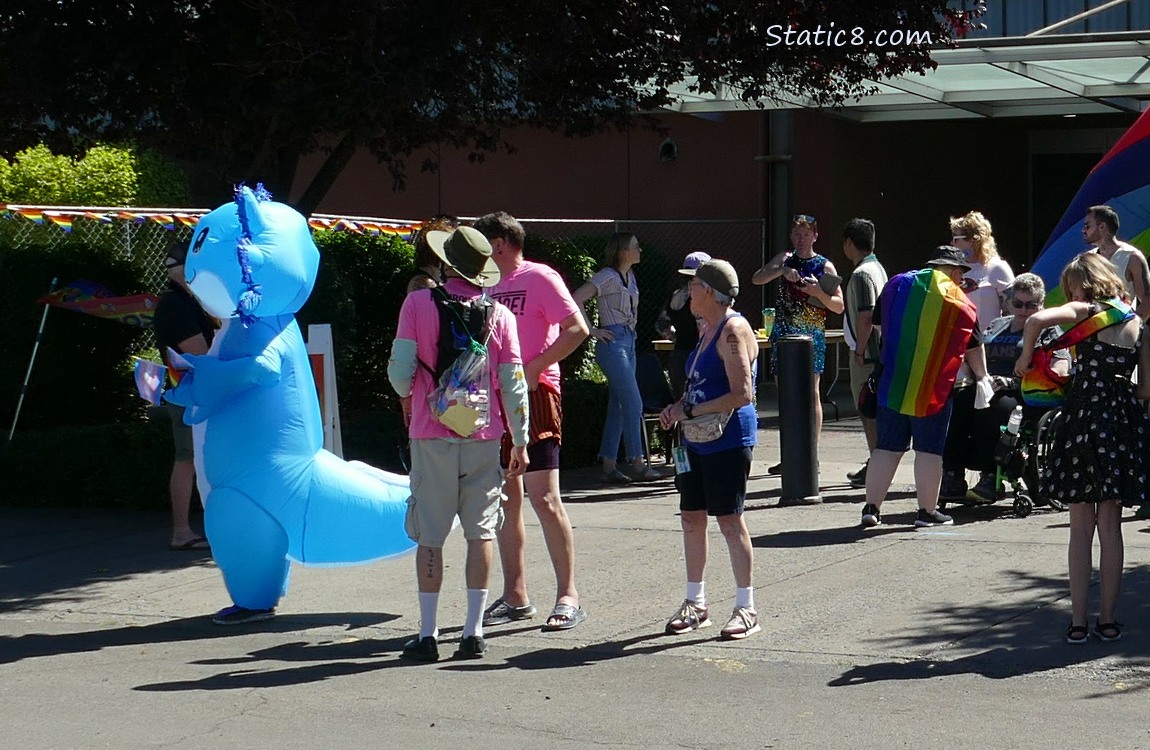 Axolotl mascot and people