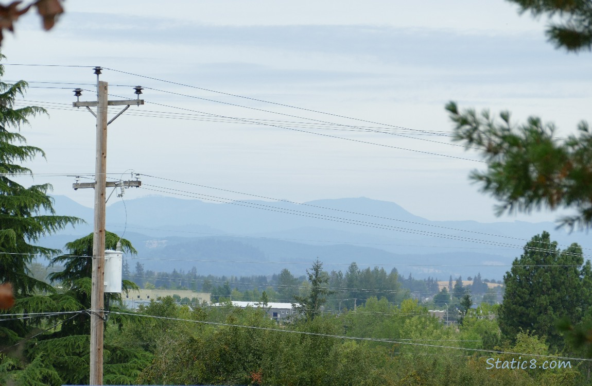 Hills in the distance, marred by power lines