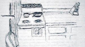 Notebook Sketch of kitchen