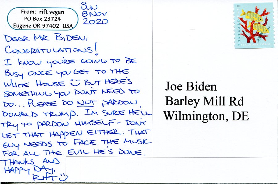 postcard to Joe Biden: do NOT pardon trump