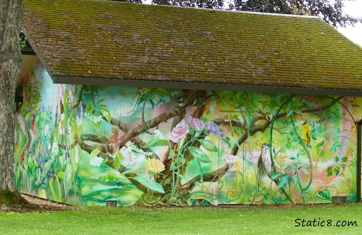 Mural of birds and roses