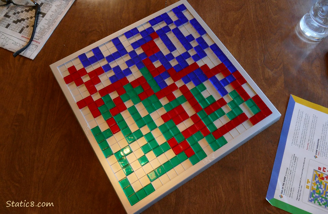 A completed game of Blokus on the table