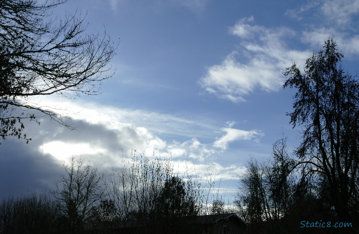 blue sky with clouds around the edges