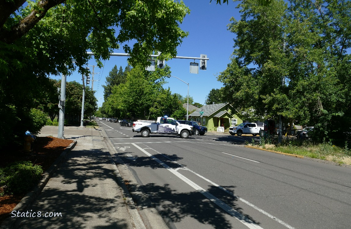 Pickup truck parked at a stop light