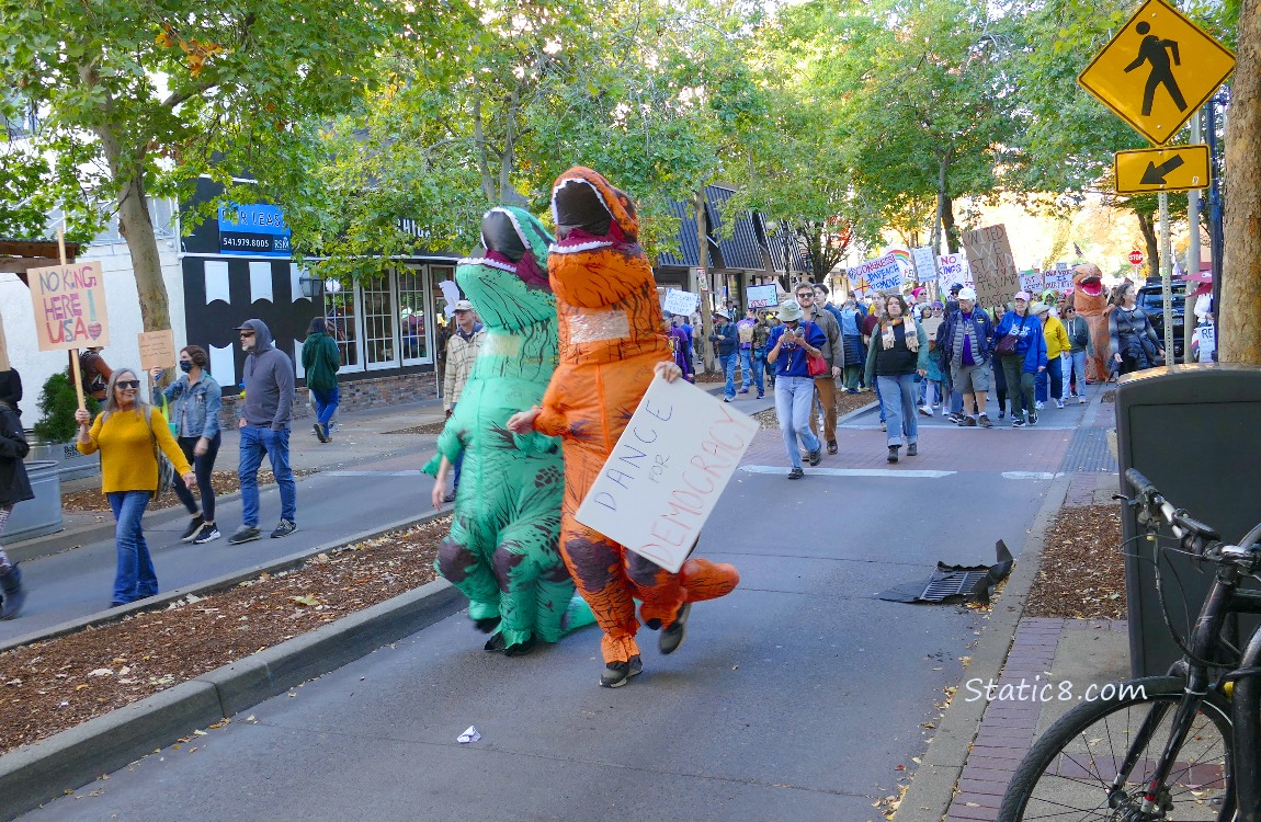 T-rexes skipping down the street!