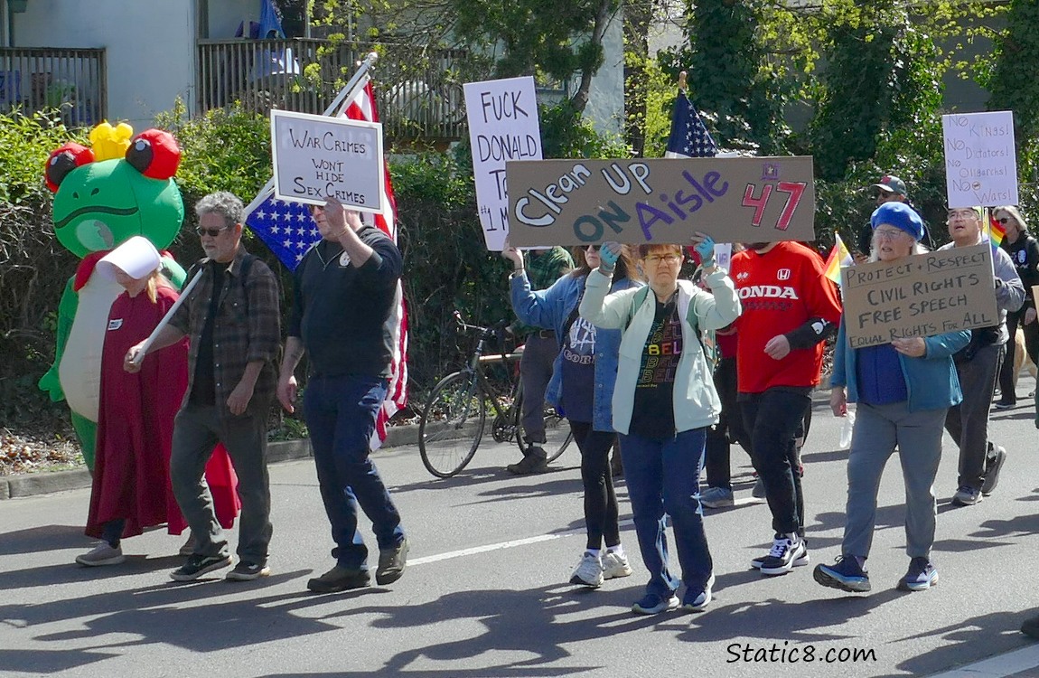 Protesters marching with signs