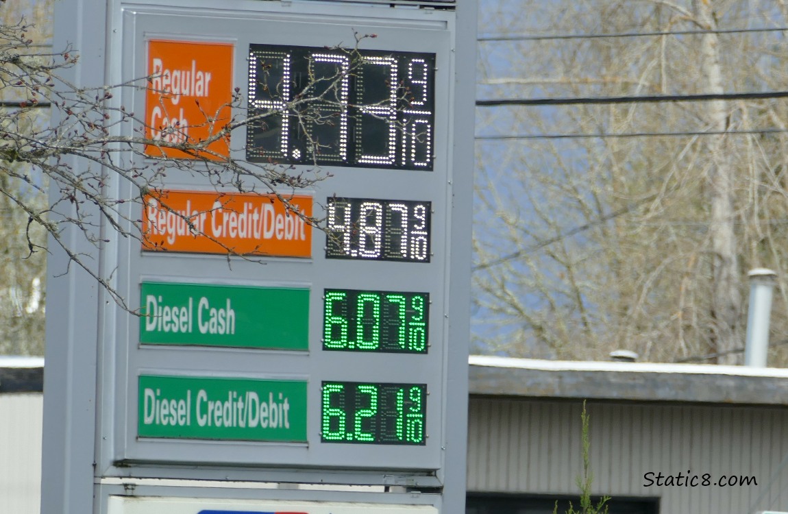 Gas station sign says gas is $4.739/gal