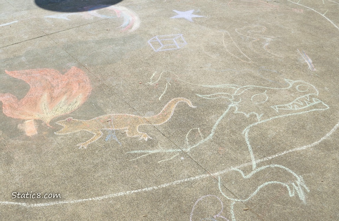 Sidewalk chalk drawn dragon