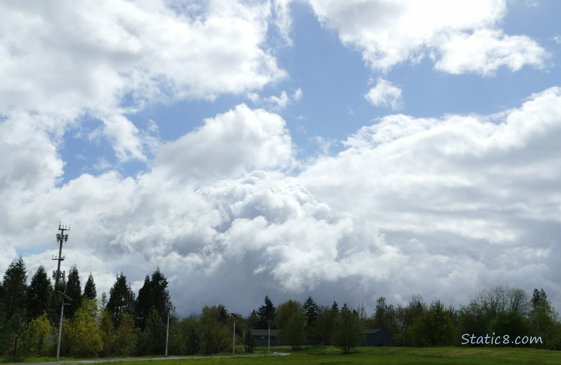 Clouds and blue sky over the bike path