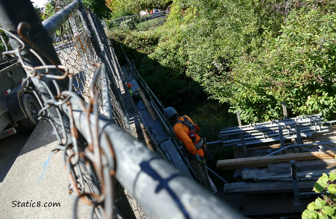Looking down from a bridge