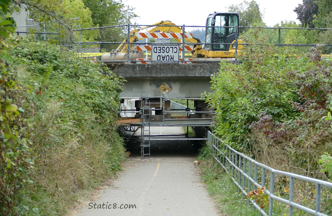 rigging across a path under a bridge